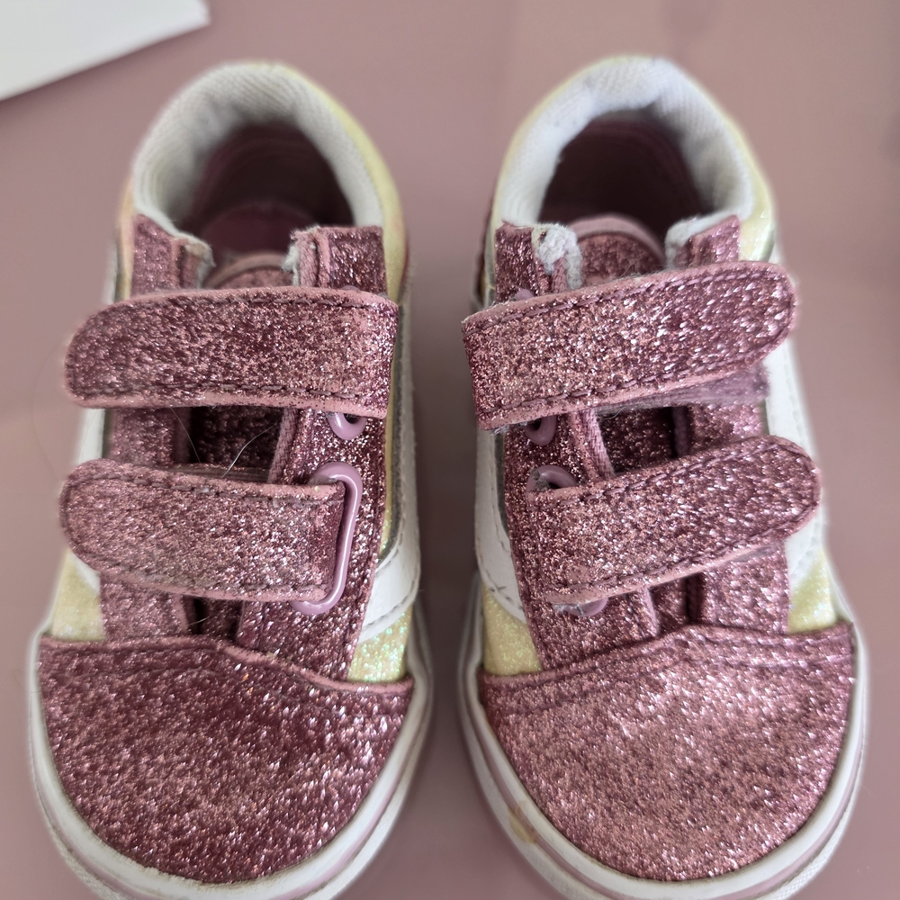 Vans Glittery Pink and White Kids Sneakers